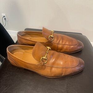 Authentic Gucci Jordaan Leather Horsebit Loafers SZ 10 ALOT OF WEAR. Chk photos